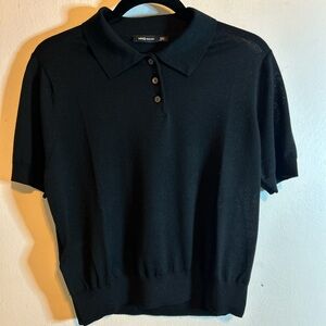Black Short-Sleeve 100% Wool Polo Knit Top